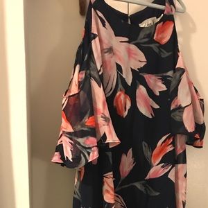 Blue floral open shoulder dress